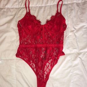 Nasty Gal Red Lace Bodysuit